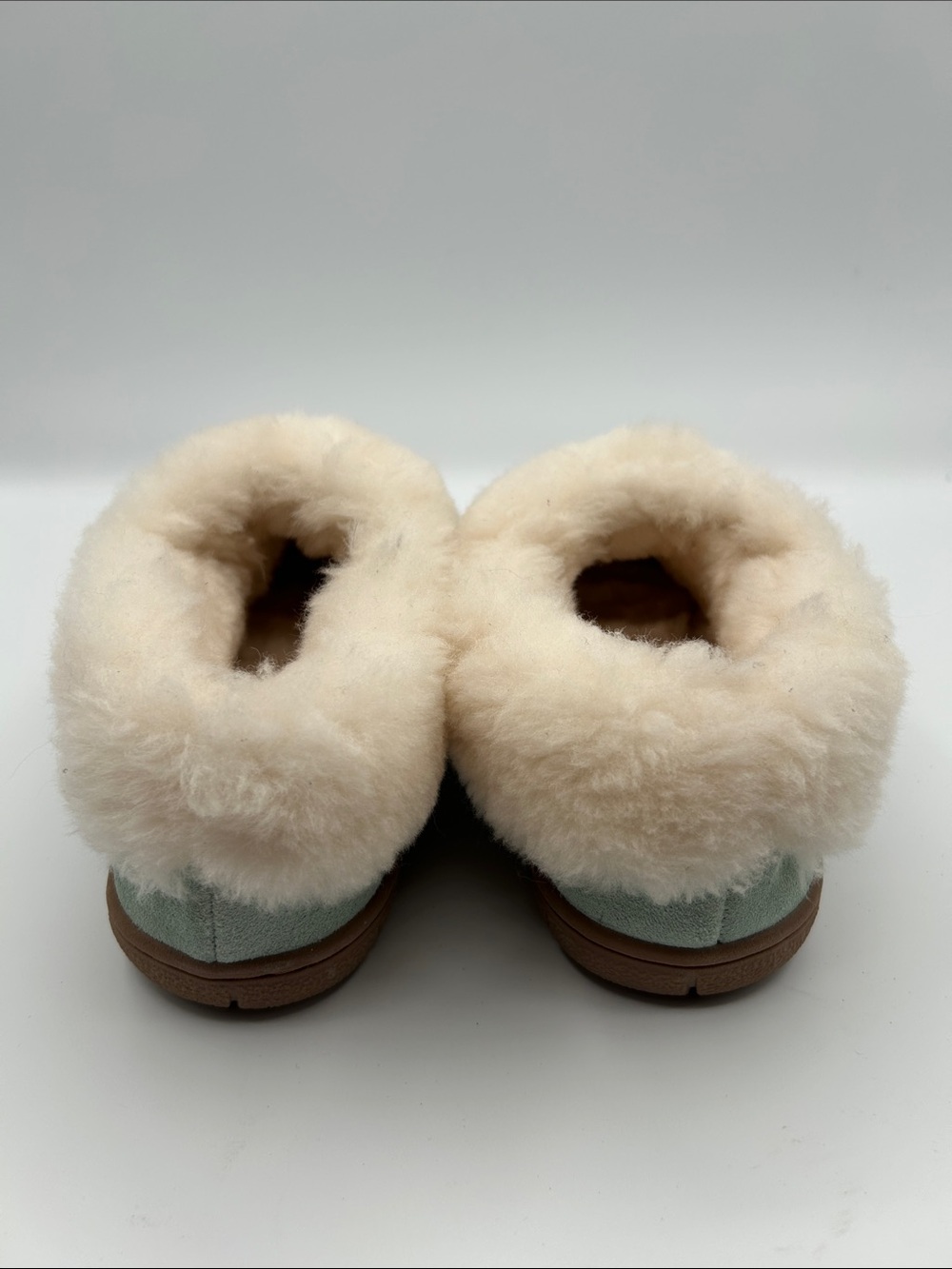 Lands End Mint Green Suede Embroidery Details Moccasin Slip On Shearling Lining - Picture 5 of 14